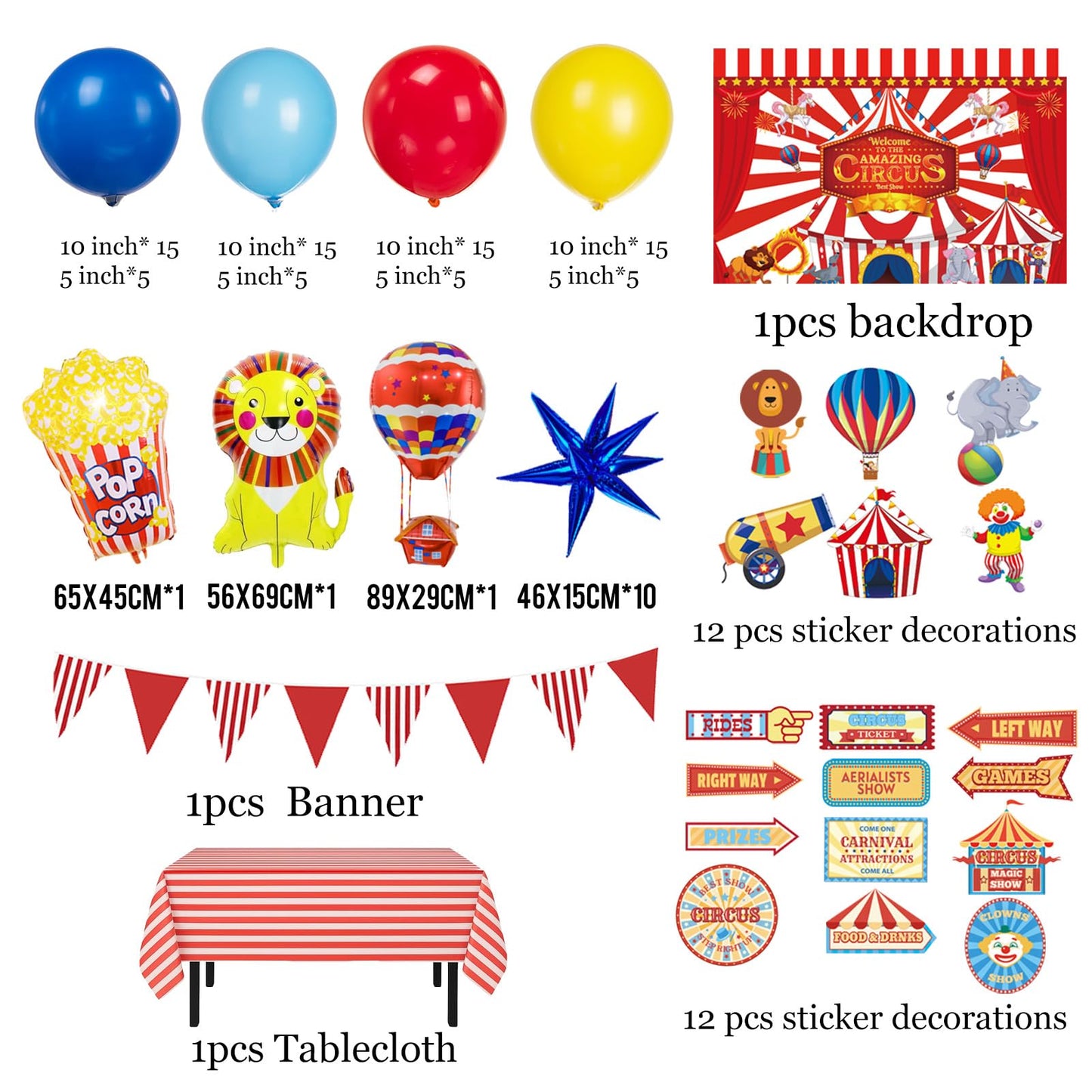 Carnival Theme birthday party decorations & include red blue yellow