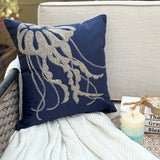The HomeCentric Navy Blue Throw Pillow Cover Beaded Jelly Fish Sea