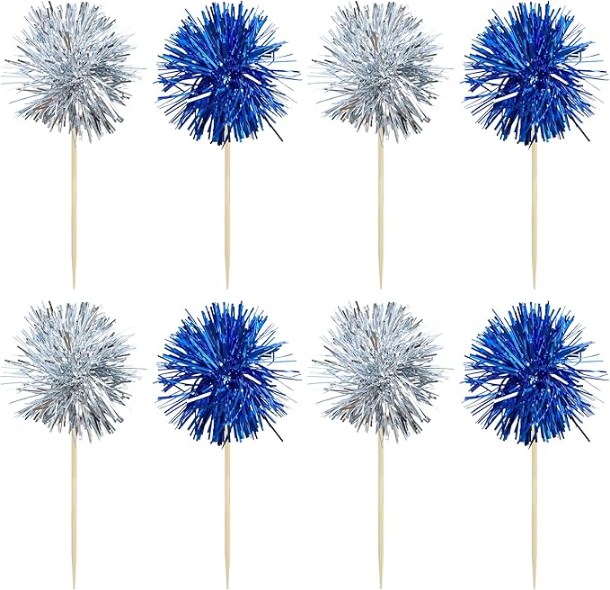 Gyufise 30Pcs Foil Firework Cupcake Toppers Sparkle Tinsel Cake