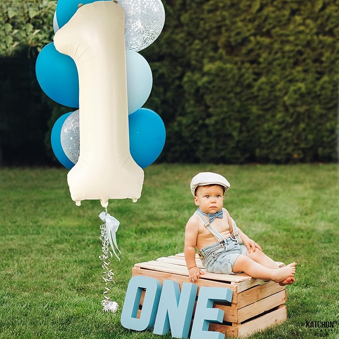 KatchOn, Cream Number 1 Balloons for 1st Birthday - Giant 40 Inch |