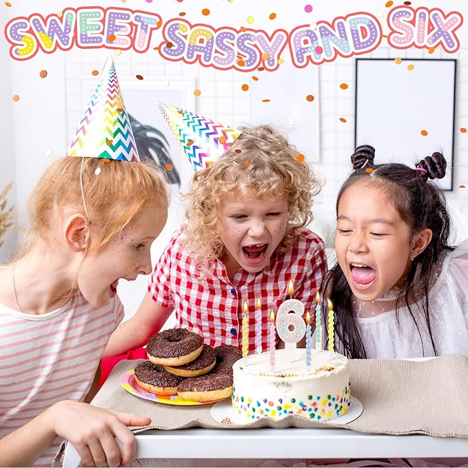 MTLEE Number 6 Birthday Candle with 12 Pcs Spiral Candles for Girls Ma