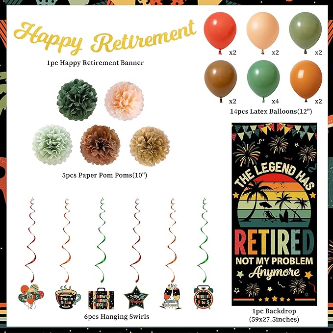 Retirement Decorations for Men Women Colorful Vintage