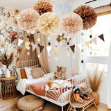 Boho Baby Shower White Brown Champagne Party Decorations 28pcs