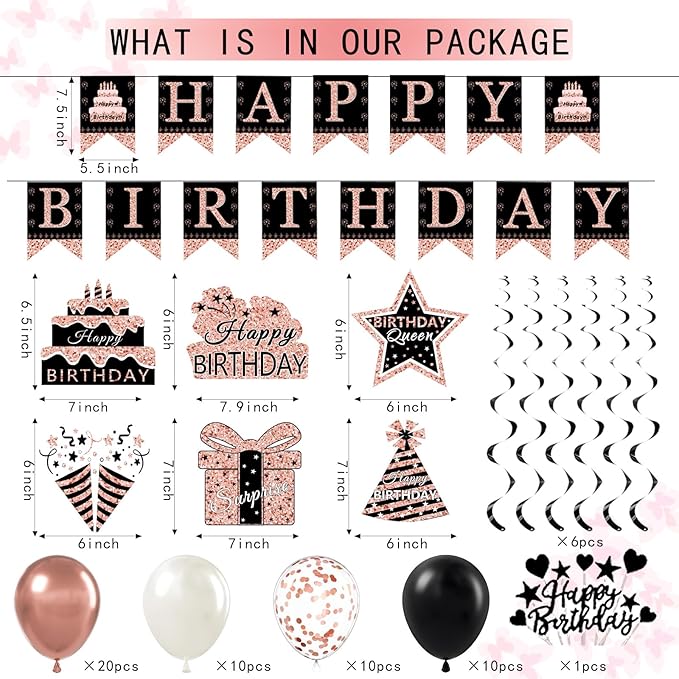 Rose Gold Birthday Decor Kit for Girls Women Backdrop Sparkle Crown