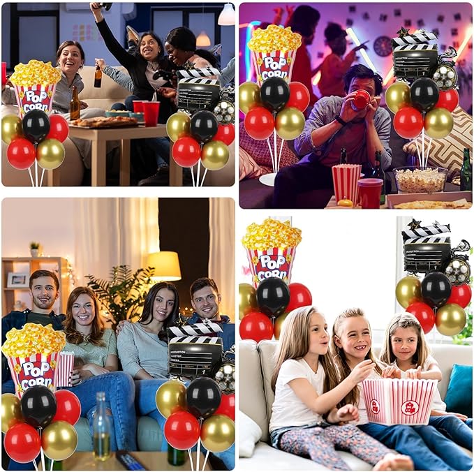 Movie Night Party Balloons Stand Kit 2 Sets with 2 Popcorn Clapboard