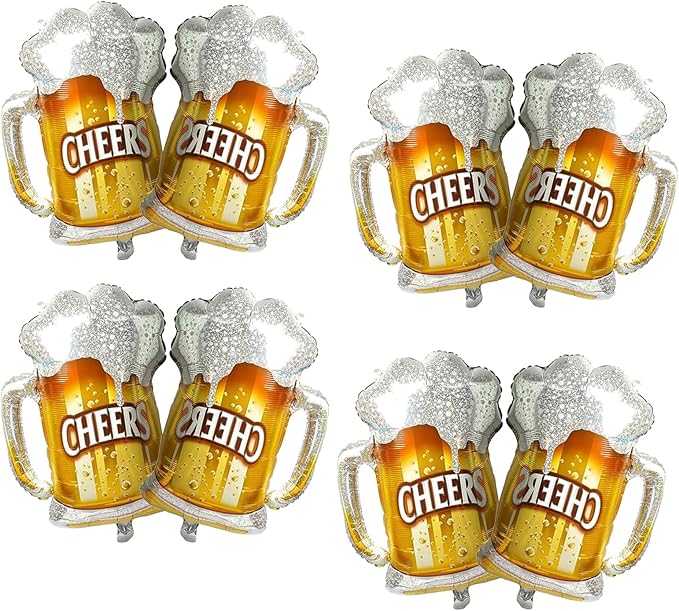 8 Pcs Beer Mug Cheers Foil Balloons Beer Birthday Theme Boys Girls