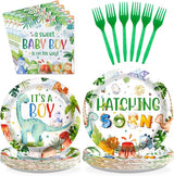 96Pcs Dinosaur Baby Shower Decorations Watercolor Dinosaur Plates