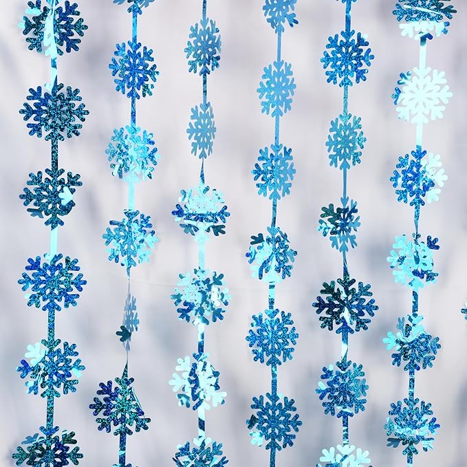BRAVESHINE Blue Party Snowflake Backdrop - 2 Pack Hanging Foil Fringe