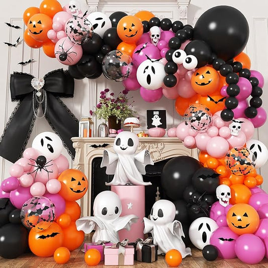 Halloween Balloon Arch Pink Black Orange Balloons Garland 3D Bat