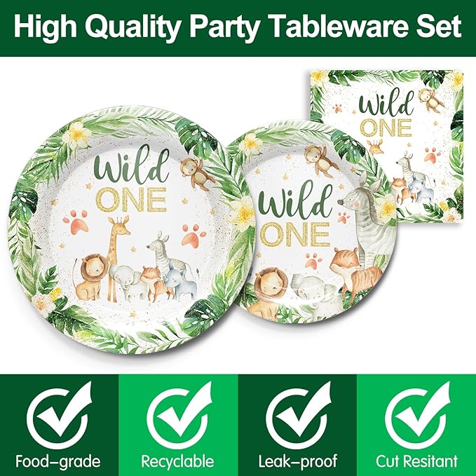 Wild One Birthday Party Supplies Tableware Set Safari Birthday
