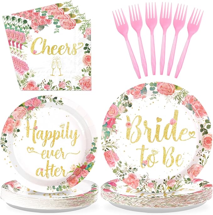 96 Pcs Bachelorette Party Decorations Rose Gold Bride Shower Plates