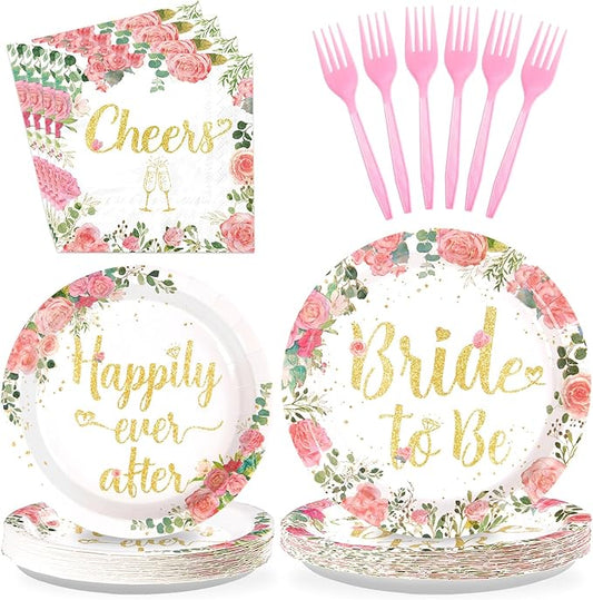 96 Pcs Bachelorette Party Decorations Rose Gold Bride Shower Plates