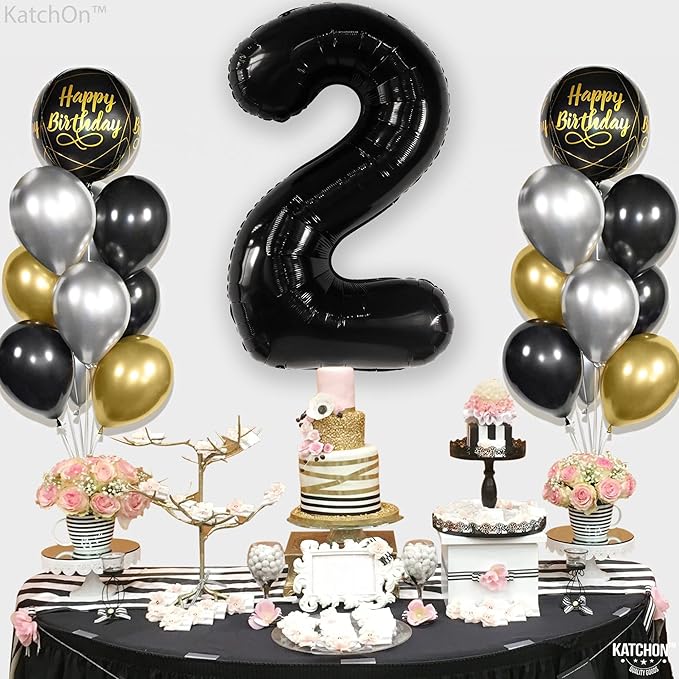 KatchOn Giant Black Number 2 Balloon - 40 Inch | Black 2 Balloon