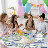 96PCS Lemon Party Paper Plates and Napkins Blue Tiles Yellow Lemon