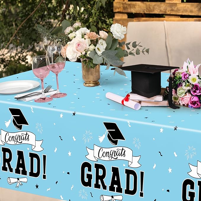 2Pcs Graduation Tablecloths, 108" X 54" Skyblue Graduation Table