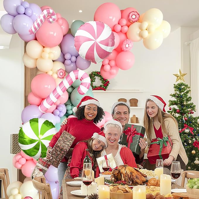 Christmas Balloon Garland Arch Kit Pastel Pink Purple Green Balloons