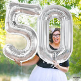 Giant, 40 Inch Silver Number 0 Balloon - Mylar 0 Number Balloon |
