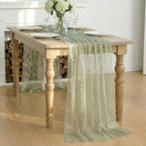 Artoid Mode Sage Green Gold Gauze Table Runner 59x120 Inch 10FT,