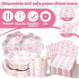 250 Pcs Pink Bow Paper Plates and Napkins Coquette Valentine's Day