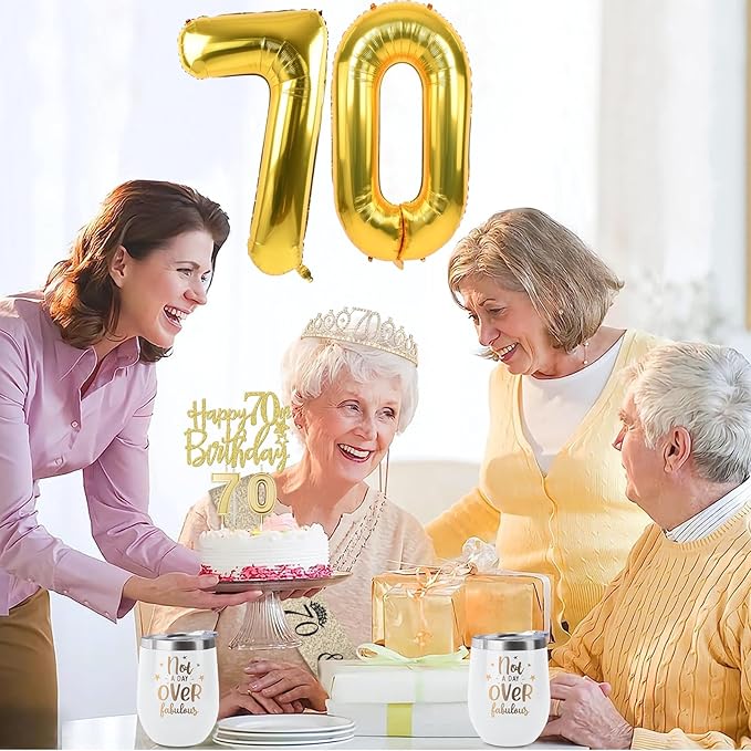 70th Birthday Decorations for Women Gold with 70th Birthday Sash and