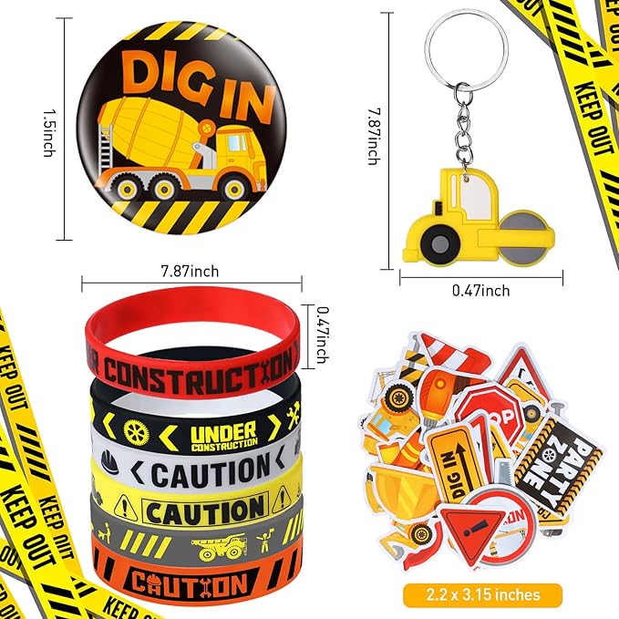 244 Pcs Construction Birthday Party Favors Set for 24 Guests Include