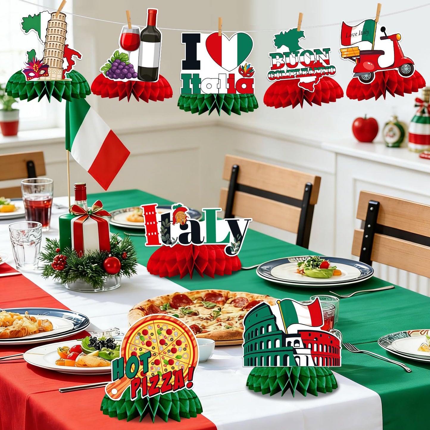 JULMELON 8 Pack Italian Themed Honeycomb Centerpieces Italian Table