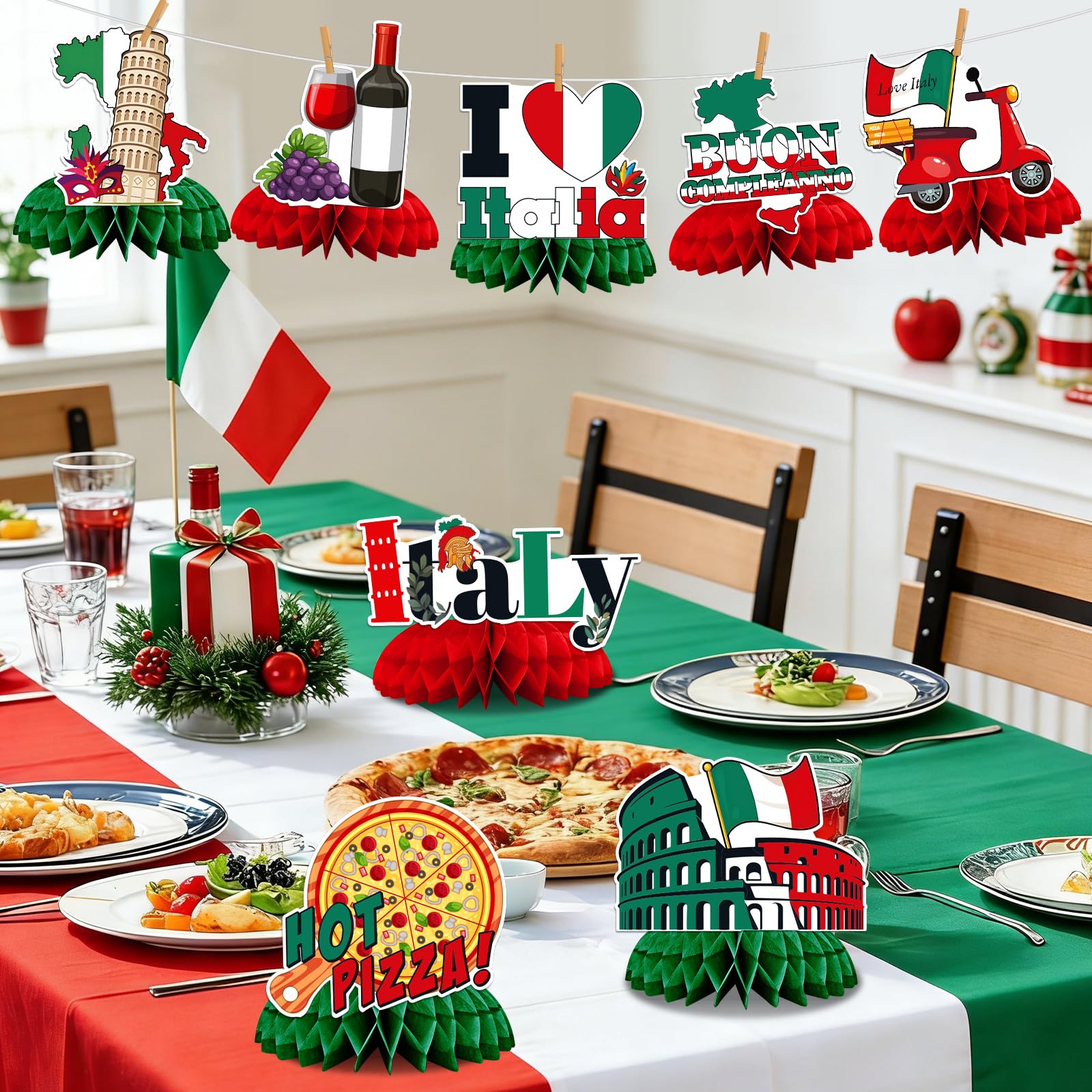 JULMELON 8 Pack Italian Themed Honeycomb Centerpieces Italian Table
