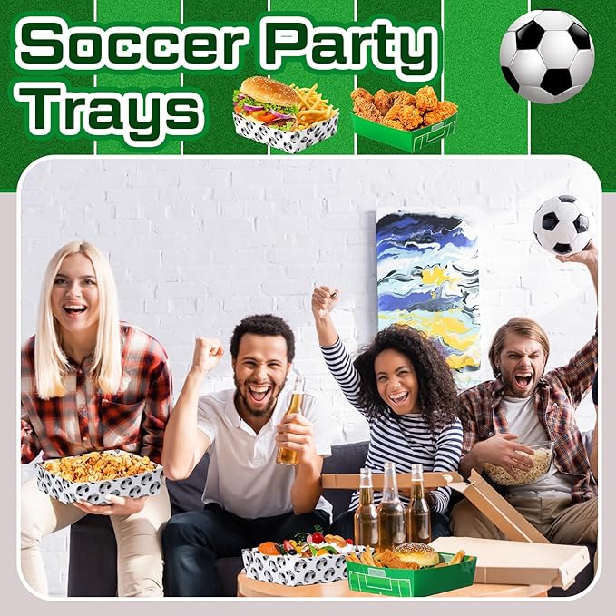 36 Pack Soccer Party Supplies Large 5 lb Soccer Plates Trays Bowls