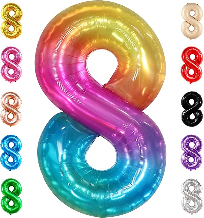 KatchOn, Giant Rainbow Number 8 Balloon - 40 Inch | 8 Balloons for