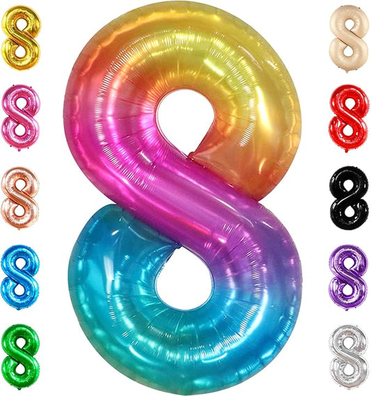 KatchOn, Giant Rainbow Number 8 Balloon - 40 Inch | 8 Balloons for