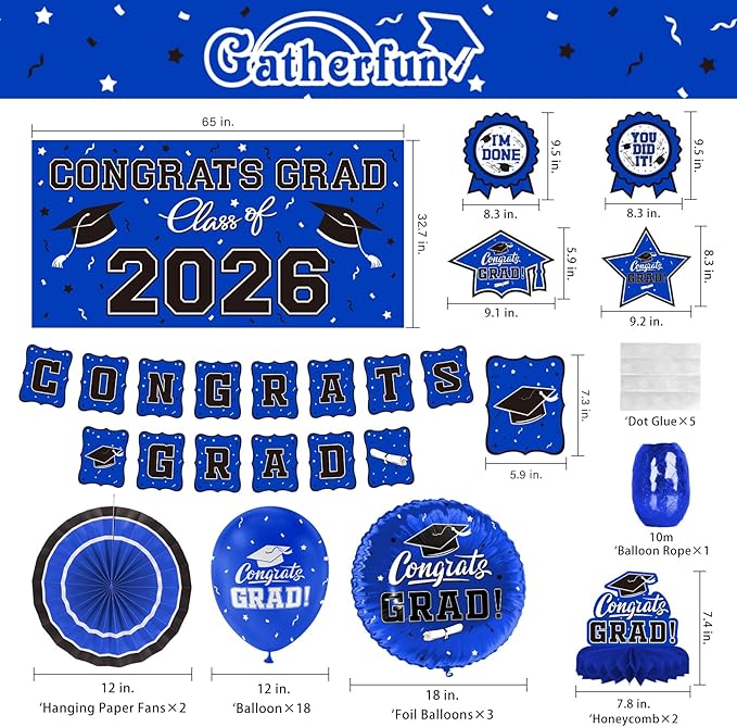 Graduation Decorations 2026 Set Congrats Grad Banner Class of 2026