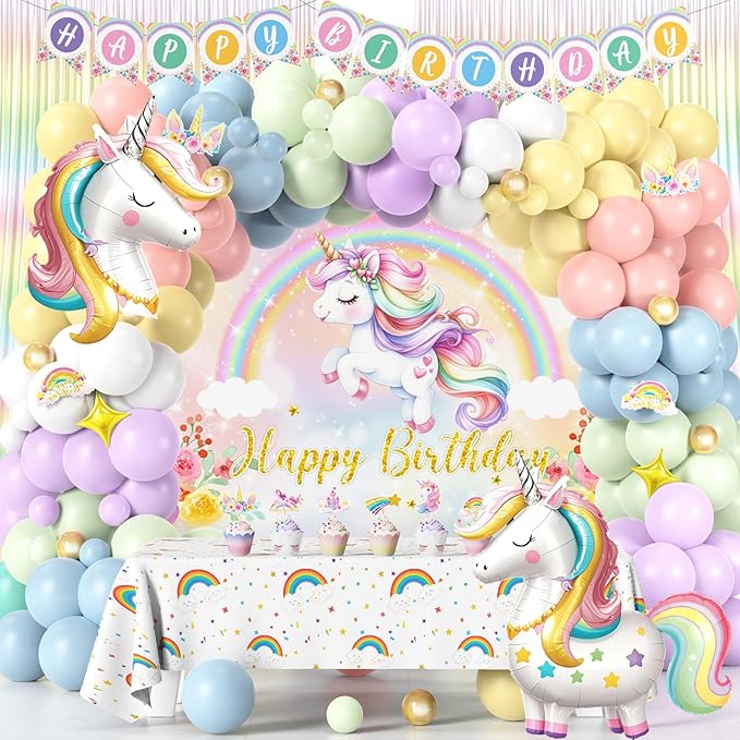 142Pcs Pastel Unicorn Party Decorations Birthday Supplies for Girls
