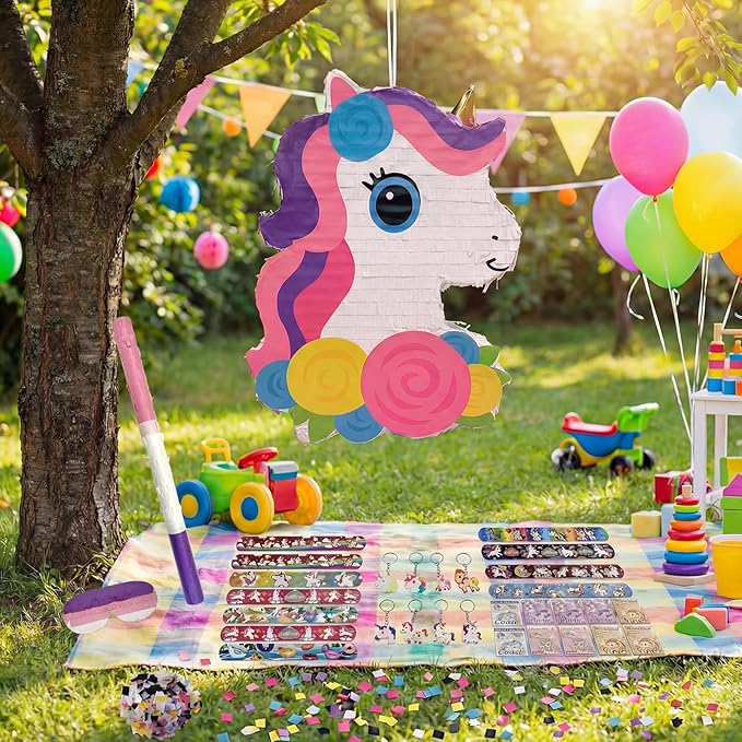 133 Pcs Unicorn Piñata Set for Kids Large Cute Piñatas Bundle with