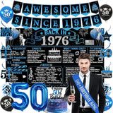 50th Birthday Decorations for Men Black Blue Back in 1976 Poster