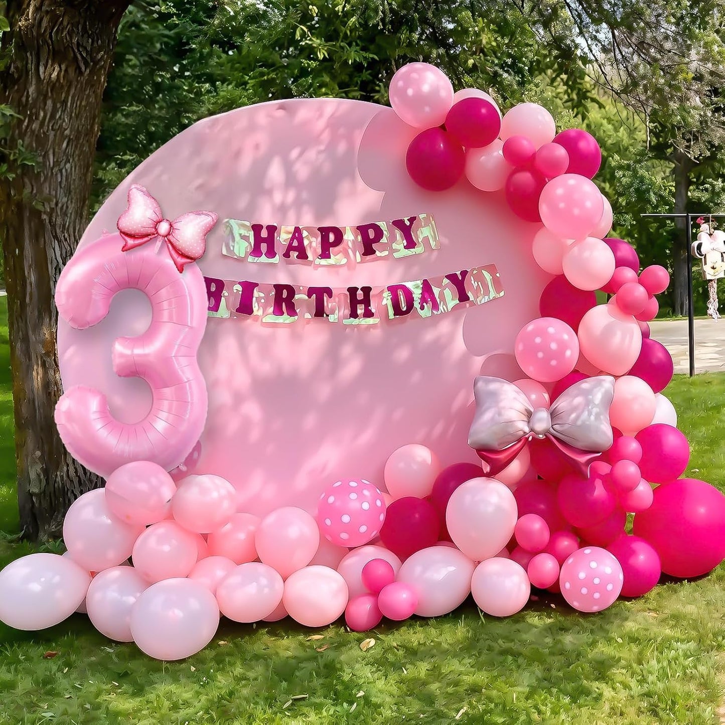 Pink 3rd Birthday Balloons Decorations, Hot Pink Rose Polka Dots