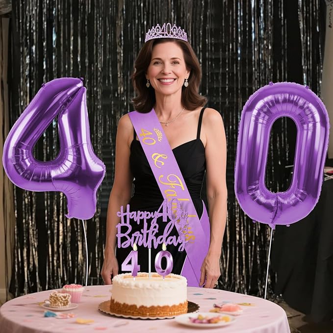 40th Birthday Decorations for Women Purple with 40th Birthday Sash