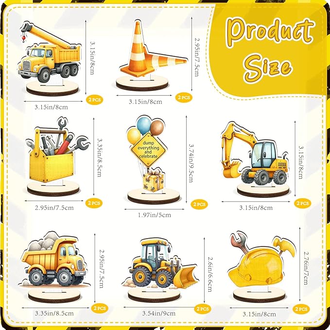 16 Pcs Wooden Construction Party Table Centerpiece Excavator Tractor