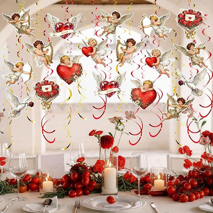 Valentine's Cupid Party Streamers 48 PCS Romantic Hanging Swirl