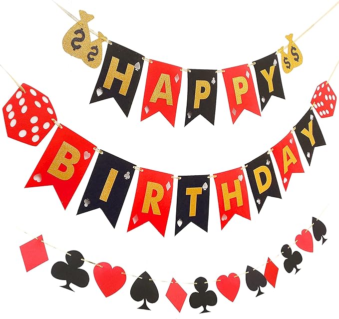 58pcs Casino Poker Party Decorations Poker Theme Birthday Banner