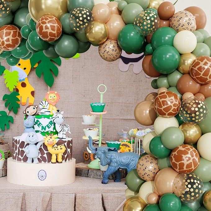 170Pcs Jungle Safari Balloons Arch Garland Kit Sage Green Brown