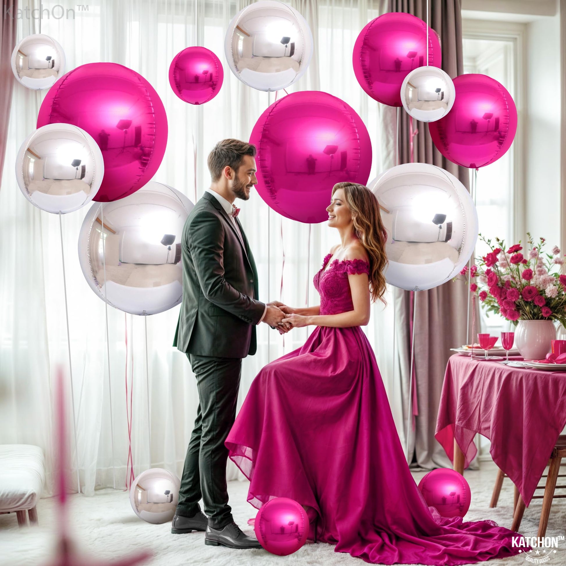 KatchOn, Hot Pink and Silver Balloons - 22 Inch Pack of 14 | Silver