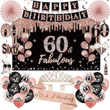 60th Birthday Decorations for Women 33pcs Black Rose Gold Happy 60th