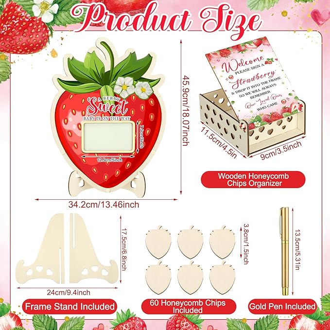 63 Pcs Strawberry Baby Shower Guest Book Alternatives Set Baby