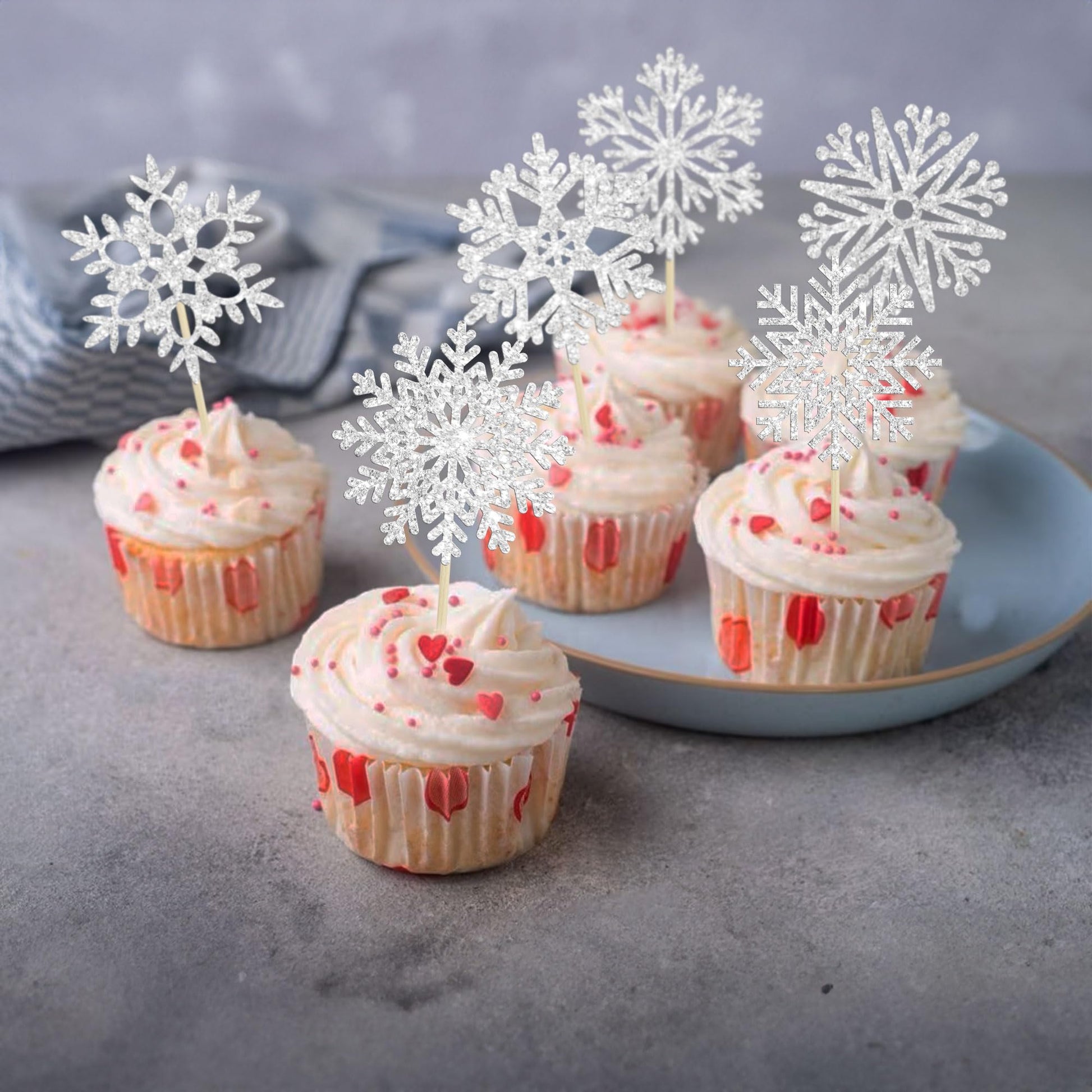 36Pcs Snowflake Cupcake Toppers Frozen Cupcake Picks Winter Frozen