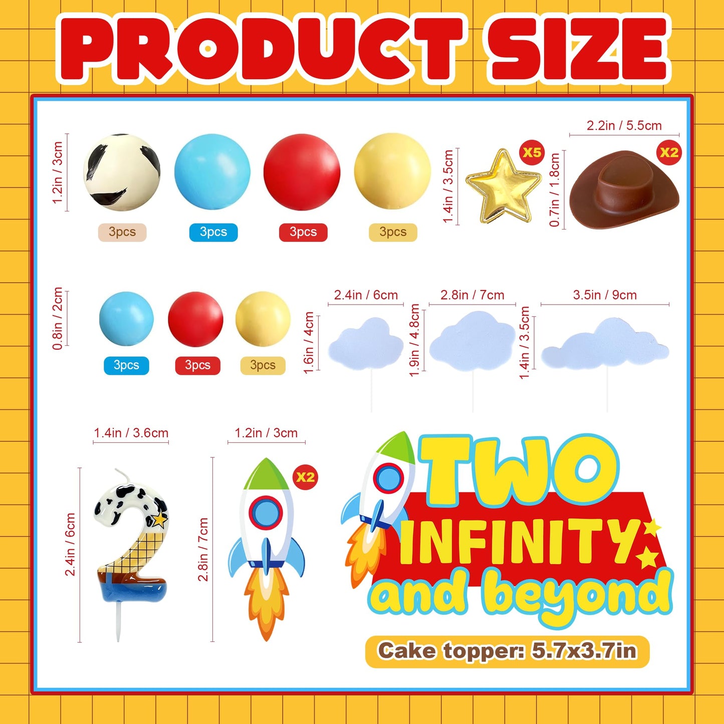 Two Infinity and Beyond Cartoon Story Cake Toppers Set - Space Cowboy