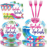 96Pcs Pink Splish Splash Plates and Napkins Summer Pool Birthday