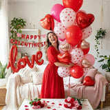 Valentines Day balloon garland arch kit with Banner red Hot pink and