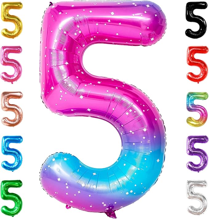 KatchOn, Rainbow Number 5 Balloon - Giant, 40 Inch | Pink Blue Number