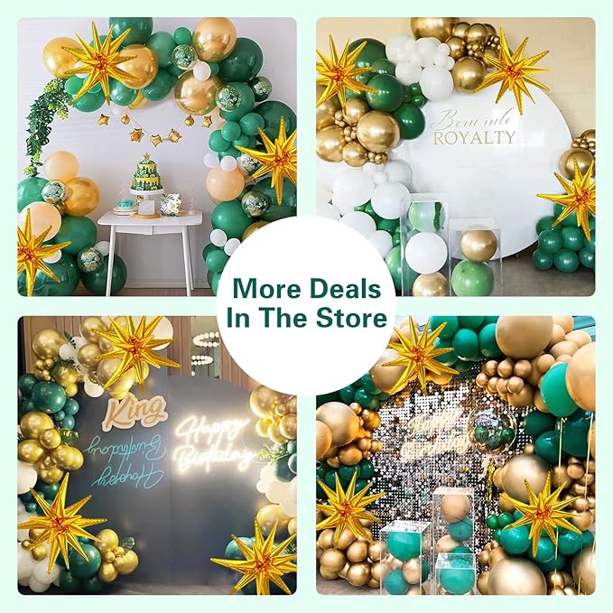 137Pcs Green and Gold Balloons Garland Arch Kit with Stars - 5 10 12