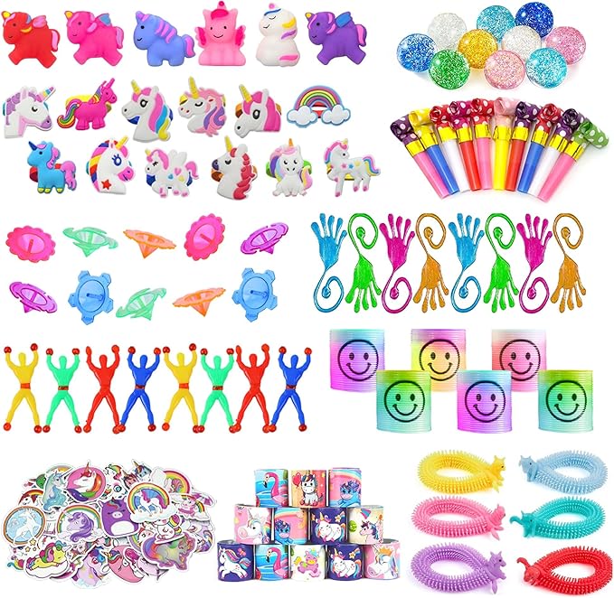Unicorn Party Favor Goodie Rainbow Elastic Ball Bracelets Stickers
